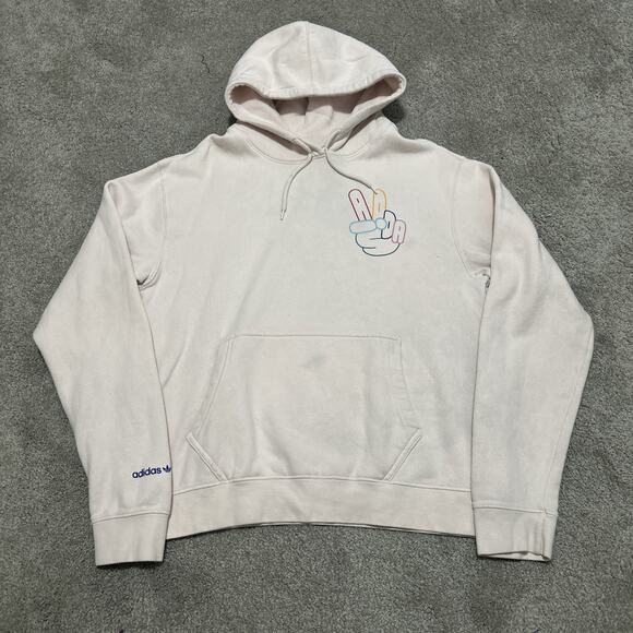 Adidas Originals Peace Sign Mens Hoodie Size Medium Pullover Pink Trefoil - Picture 1 of 6